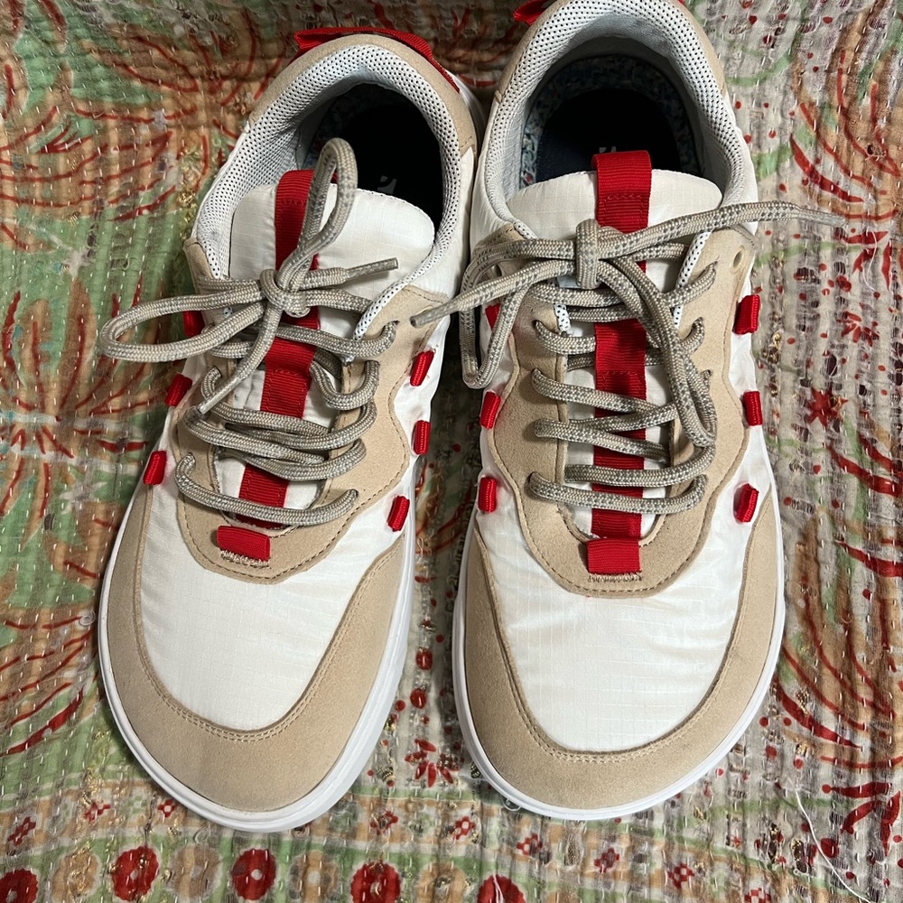 Barebarics Vegan Barefoot Zero-Drop Minimalist Sneakers- Beige and Red- Euro 42